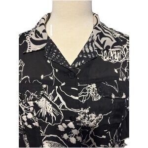 CHICO'S 100% Silk Blouse Black and White Size 2‎ Long Sleeve Blouse Top Size 12